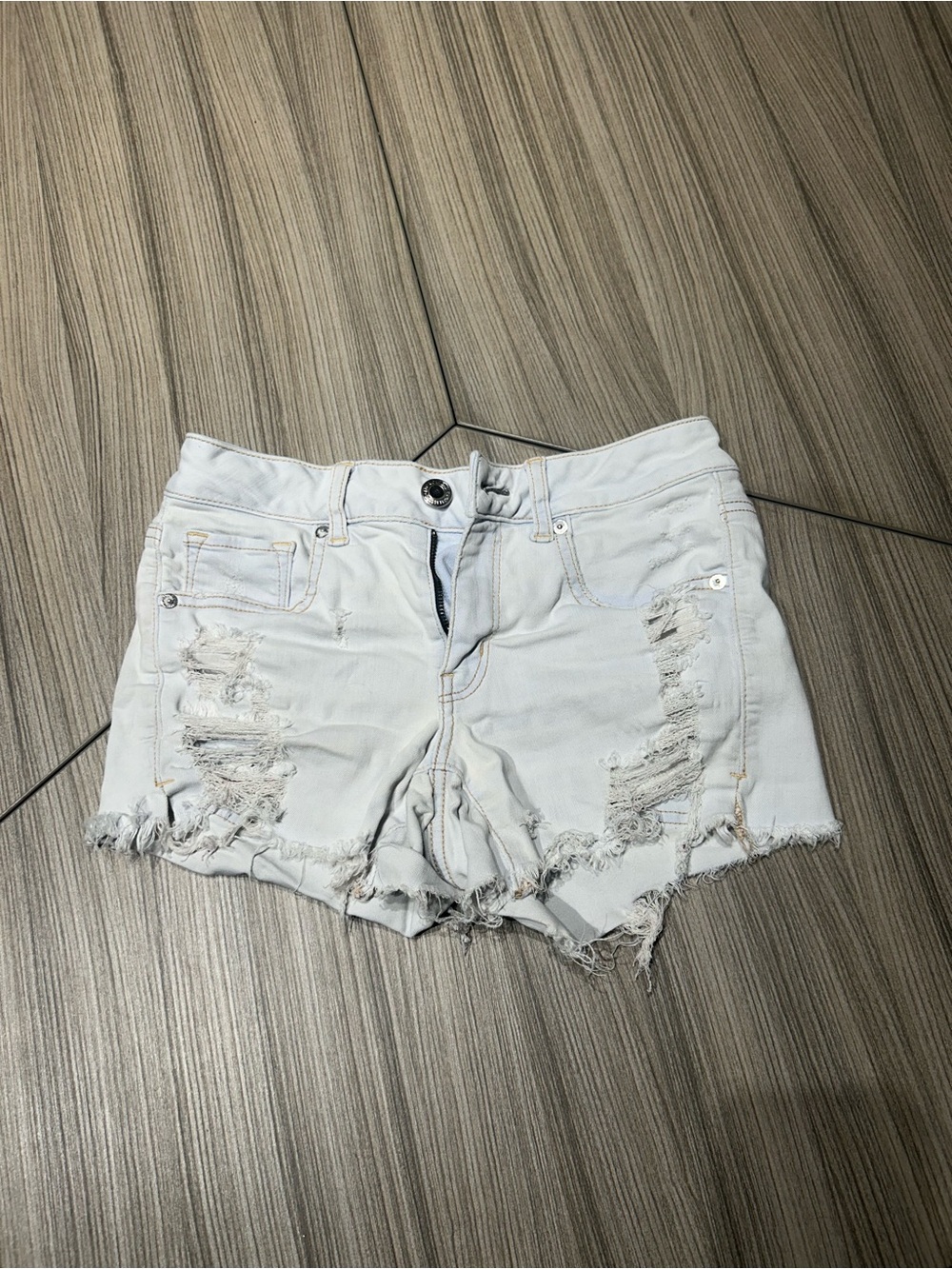 American Eagle Outfitters Light Blue Distressed Denim Shorts